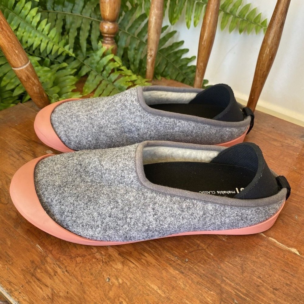 Mahabis merino wool Sherpa lined indoor outdoor slippers shoes Gray Salmon 39 8